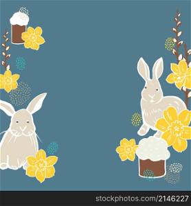Happy Easter. Vector background with rabbits. Happy Easter . Vector frame.