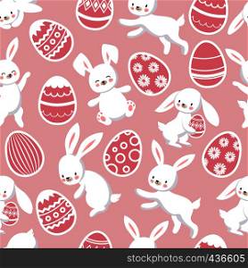 Happy Easter vector seamless patten with cute cartoon bunny rabbits. Happy easter pattern with rabbit or bunny illustration. Happy Easter vector seamless patten with cute cartoon bunny rabbits