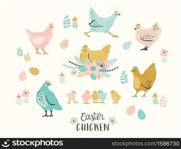 Happy Easter. Vector set of easter chicken for card, poster, flyer and other users. Design element.. Happy Easter. Vector set of easter chicken for card, poster, flyer and other users.