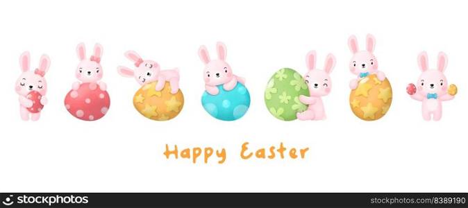 Happy Easter Watercolor Clipart, Rabbit and Egg Digital painting