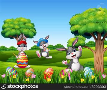 Happy easter with bunnies in the nature