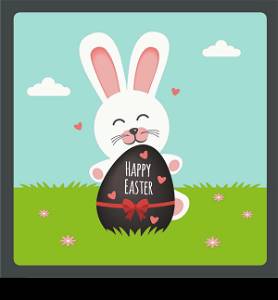 Happy Easter with bunny and chocolate egg on spring background