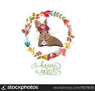 Happy easter with bunny wreaths greeting card
