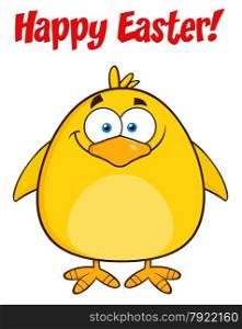 Happy Easter With Smiling Yellow Chick Cartoon Character
