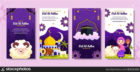 Happy Eid Al Adha Mubarak Social Media Stories Illustration Cartoon Hand Drawn Templates Background