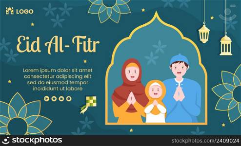 Happy Eid Al-Fitr Mubarak Template Flat Design Illustration Editable of Square Background for Social Media, Poster or Greeting Card