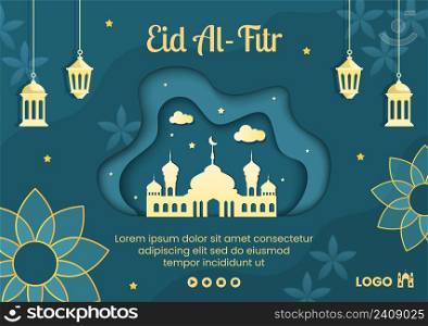 Happy Eid Al-Fitr Mubarak Template Flat Design Illustration Editable of Square Background for Social Media, Poster or Greeting Card