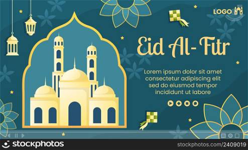 Happy Eid Al-Fitr Mubarak Thumbnail Template Flat Design Illustration Editable of Square Background for Social Media, Poster or Greeting Card
