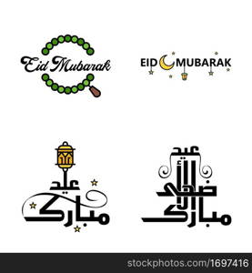 Happy Eid Mubarak Vector Design Illustration of 4 Hand Written Decorative Messages on White background