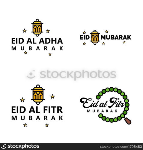 Happy Eid Mubarak Vector Design Illustration of 4 Hand Written Decorative Messages on White background