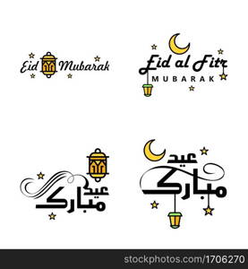 Happy Eid Mubarak Vector Design Illustration of 4 Hand Written Decorative Messages on White background