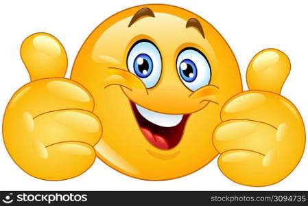 Happy emoji emoticon showing double thumbs up like