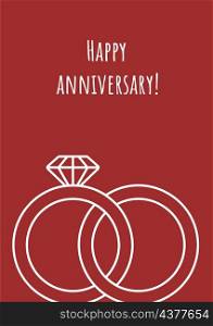Happy engagement anniversary postcard with linear glyph icon. Greeting card with decorative vector design. Simple style poster with creative lineart illustration. Flyer with holiday wish. Happy engagement anniversary postcard with linear glyph icon
