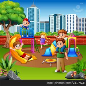 Happy family and children in the playground