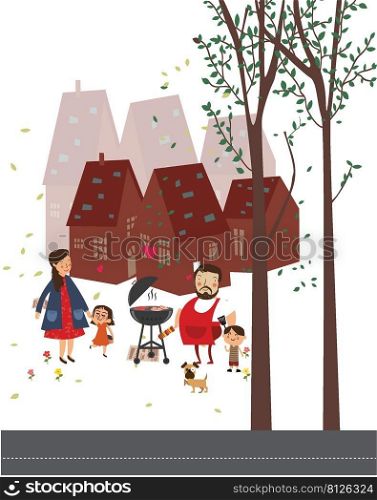 happy family background barbecue icon