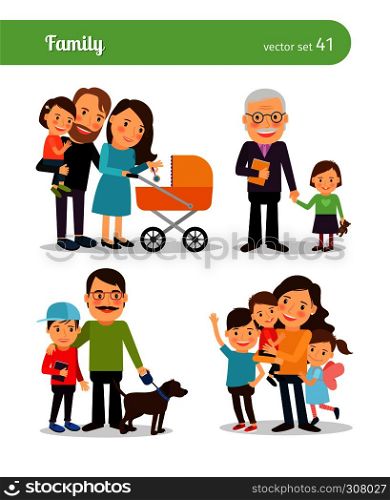 Happy family characters. Parents and children. Vector illustration. Happy family characters