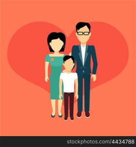 Happy family concept banner design flat style. Young family man and a woman with a son. Mother and father with child happiness lifestyle, vector illustration