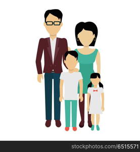 Happy Family Concept Banner Design. Happy family concept banner design flat style. Young family man and a woman with a son and daughter. Mother and father with child happiness lifestyle, vector illustration