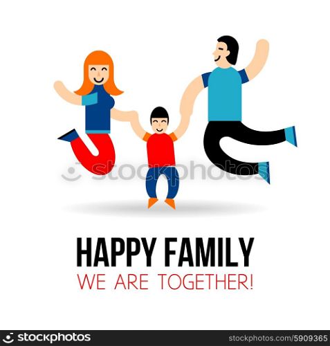 Happy family concept with jumping parents and son silhouettes vector illustration. Happy Family Concept