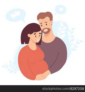 Happy family. Cute adult couple expecting baby. Pregnant woman and husband. Vector illustration. Future parents, pregnancy motherhood, parenthood concept