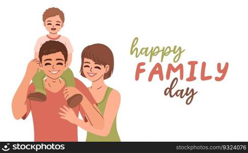 Happy Family Day vector poster, banner, greeting card. Cute family, parents with children. Vector colorful illustration.