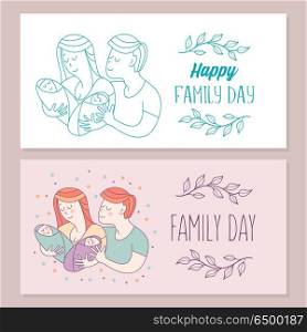 Happy family. Family day. Vector illustration.. Happy family. Family day. Loving each other mom, dad and the kids are twins. Vector illustration.