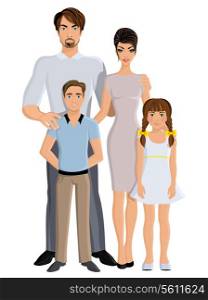 Happy family father mother daughter and son full length portrait vector illustration
