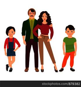 Happy family. Father, mother, son and daughter together in casual style. Vector illustration. Happy family in casual style