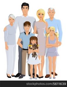 Happy family generation parents grandparents and kids full length portrait on white background vector illustration