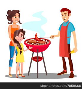 Happy Family Having Barbecue In The Outdoor Vector. Illustration. Happy Family Having Barbecue In The Outdoor Vector. Isolated Illustration