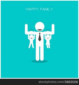 happy family having fun,daughter and son hang on daddy &rsquo;s arms,father &rsquo;s day concept,happy father &rsquo;s day background.vector illustration