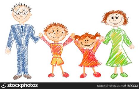 Happy family holding hands and smiling. Vector illustration