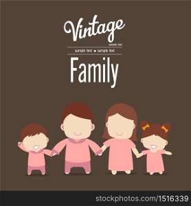 Happy family icon vintage in simple figures. two children, dad and mom stand together. Vector can be used as logotype