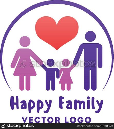 Happy family love vector logo. Happy family love vector logo. Mother father with daughter and son illustration