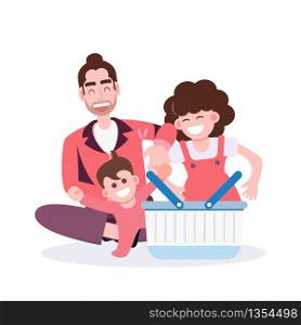 Happy family. Mother father and kid playing staying at home during covid-19 pandemic coronavirus outbreak. Flat character design healthcare and medical vector