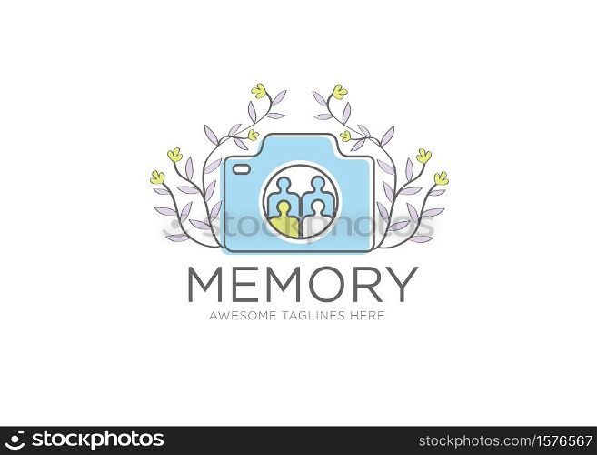 happy family photo album with simple color floral background vector