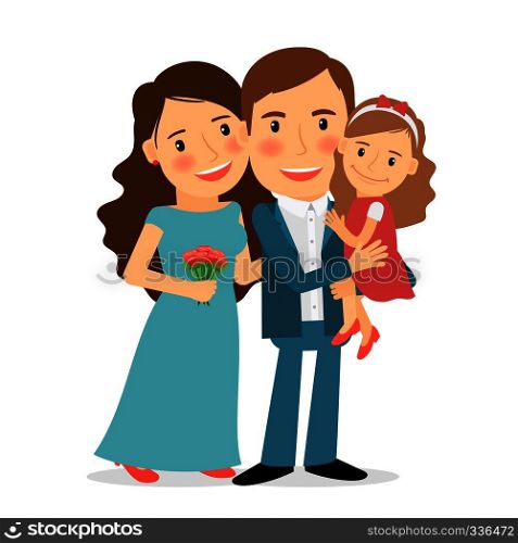Happy family portrait. Mom, Dad and little daughter Vector illustration.. Happy family portrait