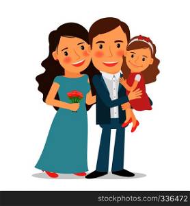 Happy family portrait. Mom, Dad and little daughter Vector illustration.. Happy family portrait