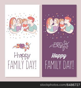 Happy family. Vector illustration.. Happy family. International holiday Family Day. Mom, dad, son and daughter. A parents with two children. Vector illustration, greeting card.