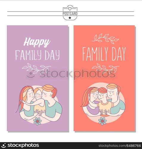 Happy family. Vector illustration.. Happy family. International holiday Family Day. Vector illustration, greeting card. Mom, dad and son.