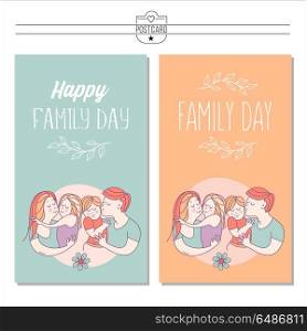 Happy family. Vector illustration.. Happy family. International holiday Family Day. Vector illustration, greeting card. Mom, dad, son and daughter.