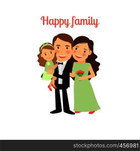 Happy family with young daughter isolated vector illustration. Happy family with young daughter