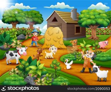Happy farming activities on farms with animals