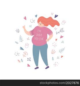 Happy fat woman, weight problem,body positive concept, trendy style vector illustration