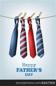 Happy Father&rsquo;s Day Background With A Colorful Ties On Rope. Vector illustration