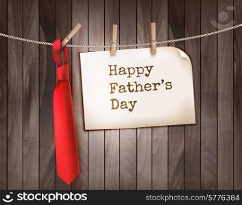 Happy Father&rsquo;s Day background with a red tie on a wooden backdrop. Vector.