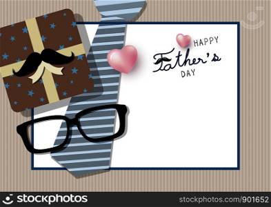 Happy father's day concept design of gift box with mustache and necktie vector illustration
