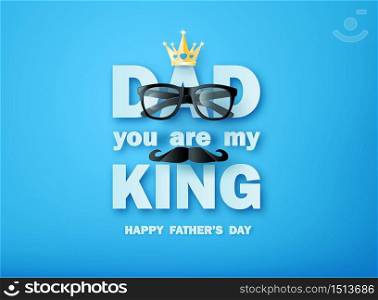 Happy Father&rsquo;s Day greeting card , poster or banner with icon decoration. Includes mustache, neck tie,glasses.