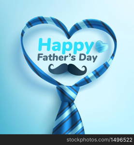 Happy Father&rsquo;s Day poster or banner template with heart shape by necktie on blue background.Greetings and presents for Father&rsquo;s Day in flat lay styling.Promotion and shopping template for love dad