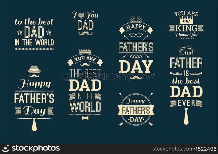 Happy Father s Day Design Collection In Retro Style. Vector set.. Happy Father s Day Design Collection In Retro Style.